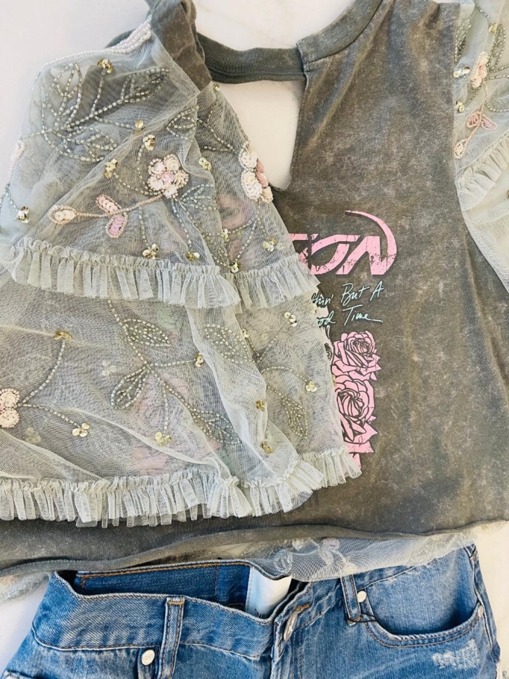 Glamorous Redesigned Rock Band Tee One of a Kind. Gorgeous! - Picture 6 of 14